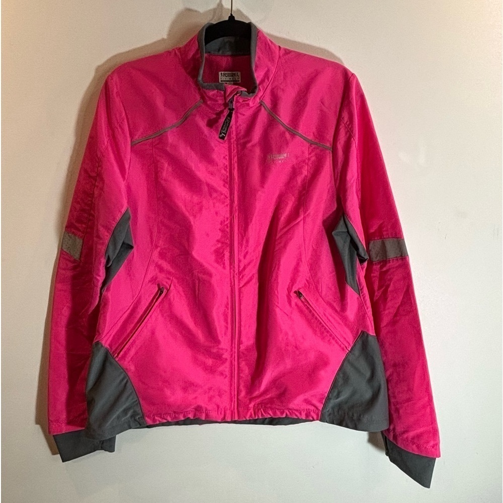 THE RUNNING ROOM Sz XL Pink Grey Reflective Stripes Dots Biking Workout Jacket